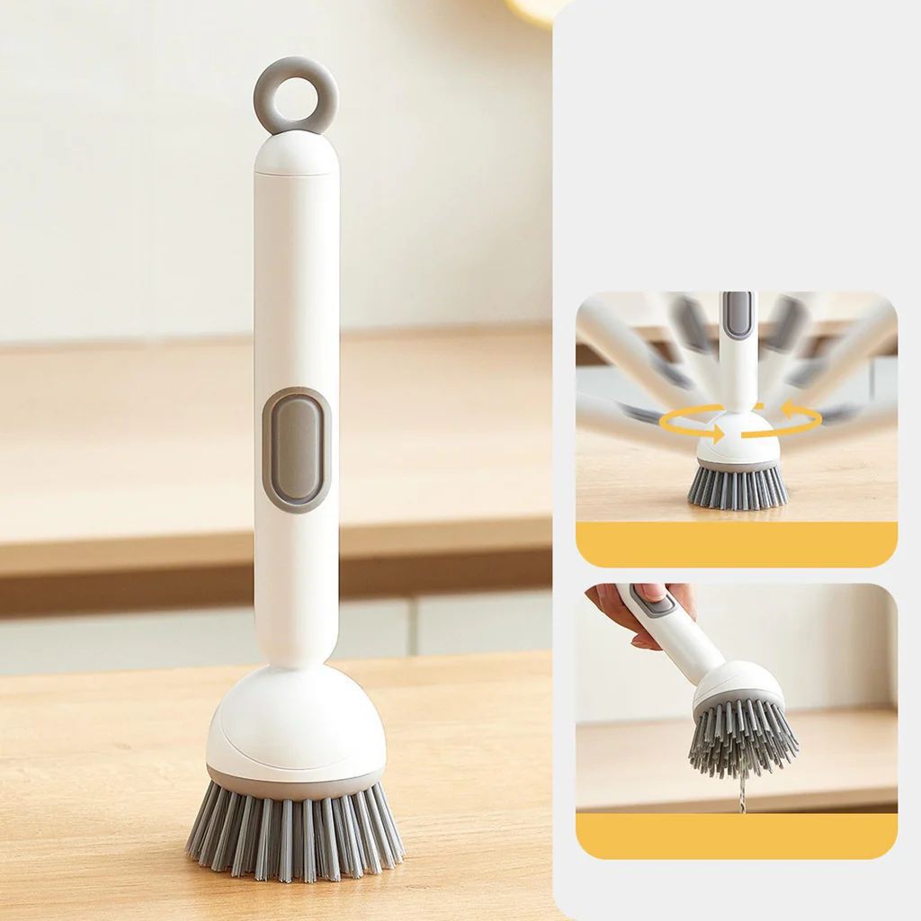 Kitchen Cleaning Adjustable Handle Brush With Soap Dispenser Refillable PET Portable Head For Dishes Pans Pots