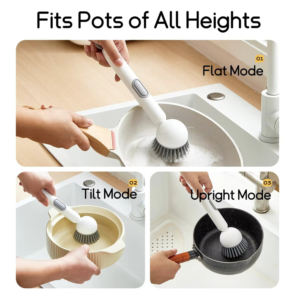 Kitchen Cleaning Adjustable Handle Brush With Soap Dispenser Refillable PET Portable Head For Dishes Pans Pots