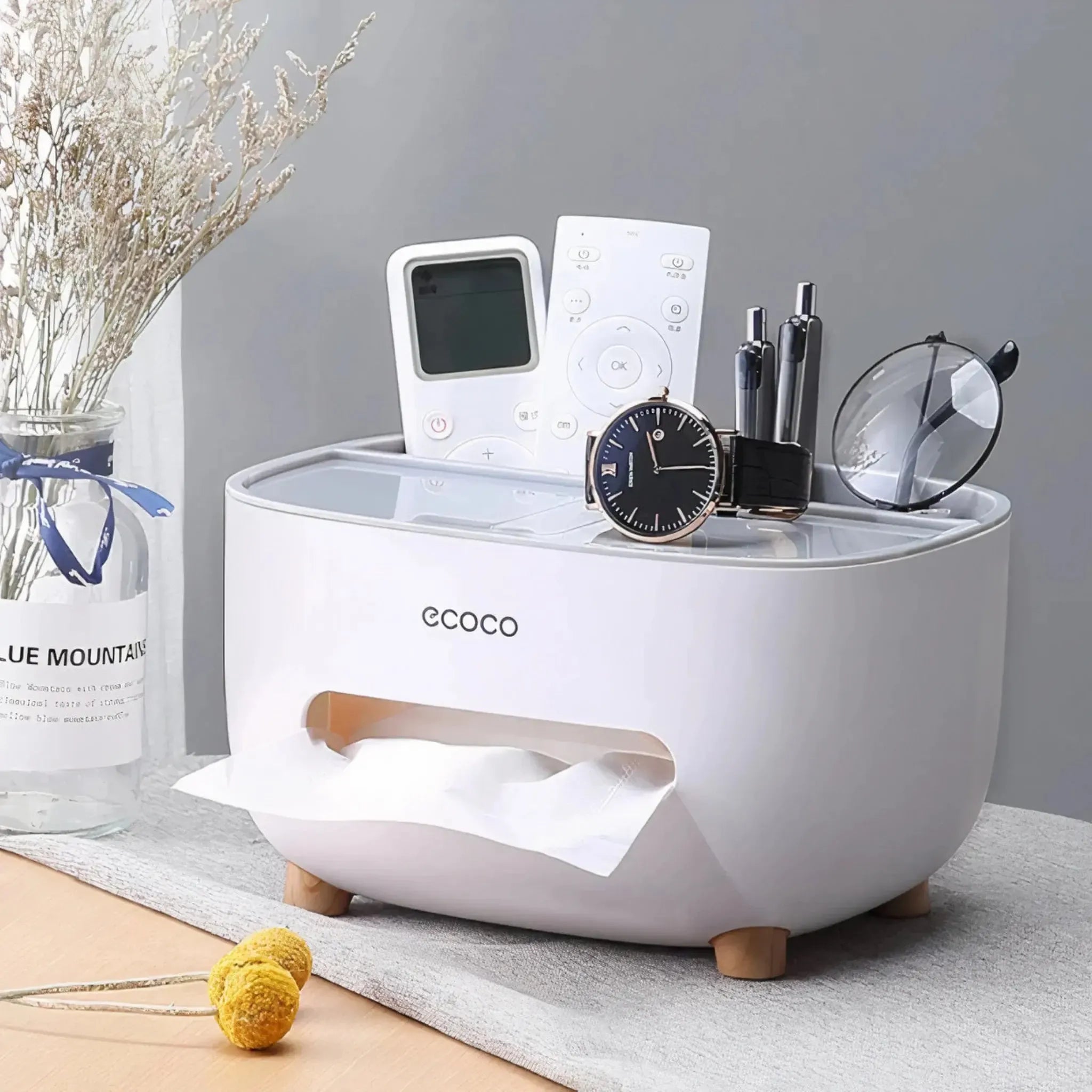 Ecoco Tissue Box with Multifunctional Storage Drawer