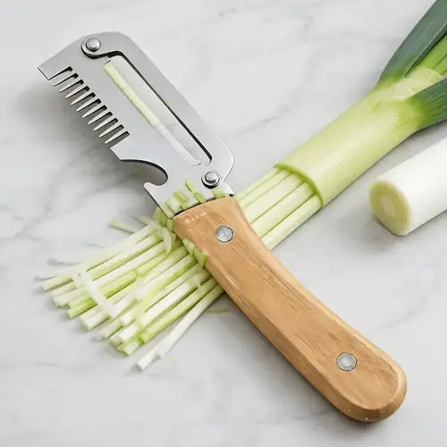 3-in-1 Stainless Steel Vegetable Peeler & Cutter with Wooden Handle